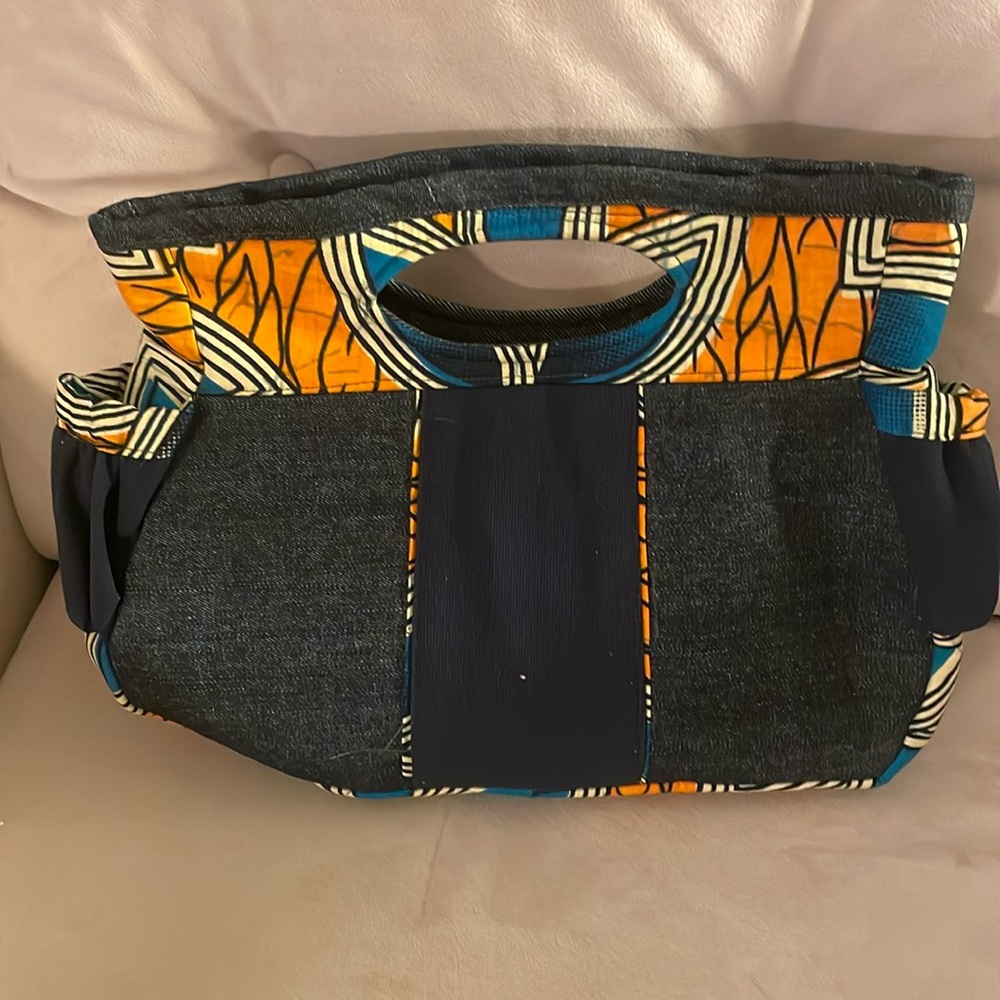 Denim and African Print Handbag